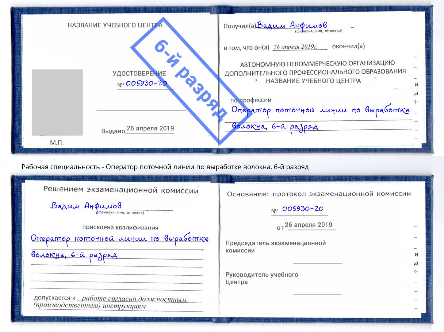 корочка 6-й разряд Оператор поточной линии по выработке волокна Чернушка