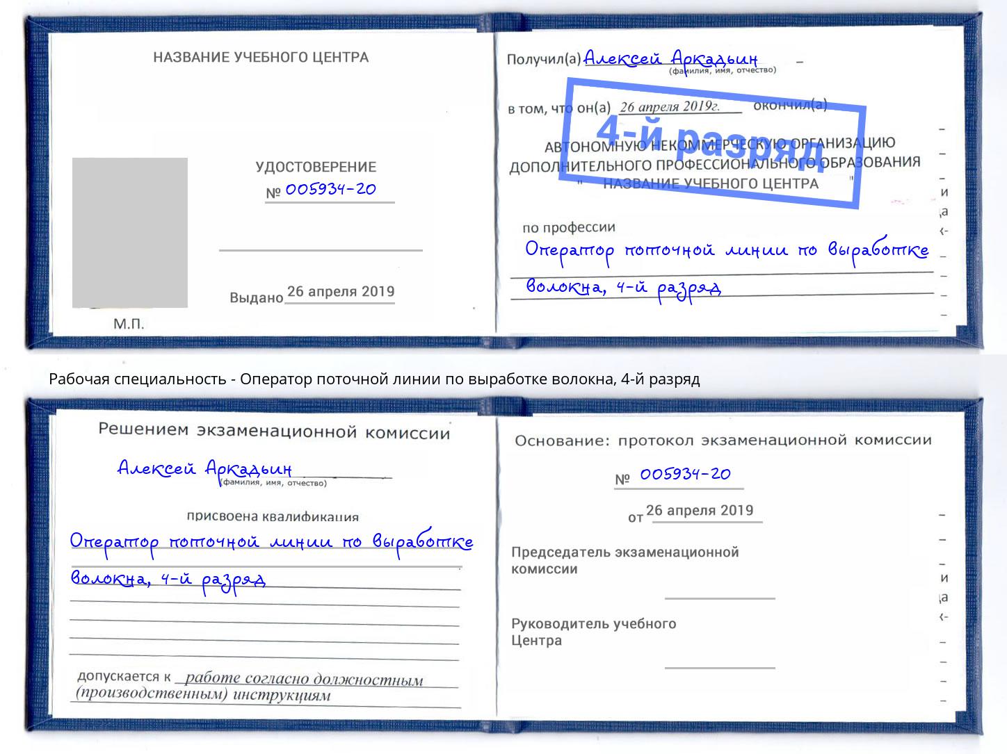 корочка 4-й разряд Оператор поточной линии по выработке волокна Чернушка